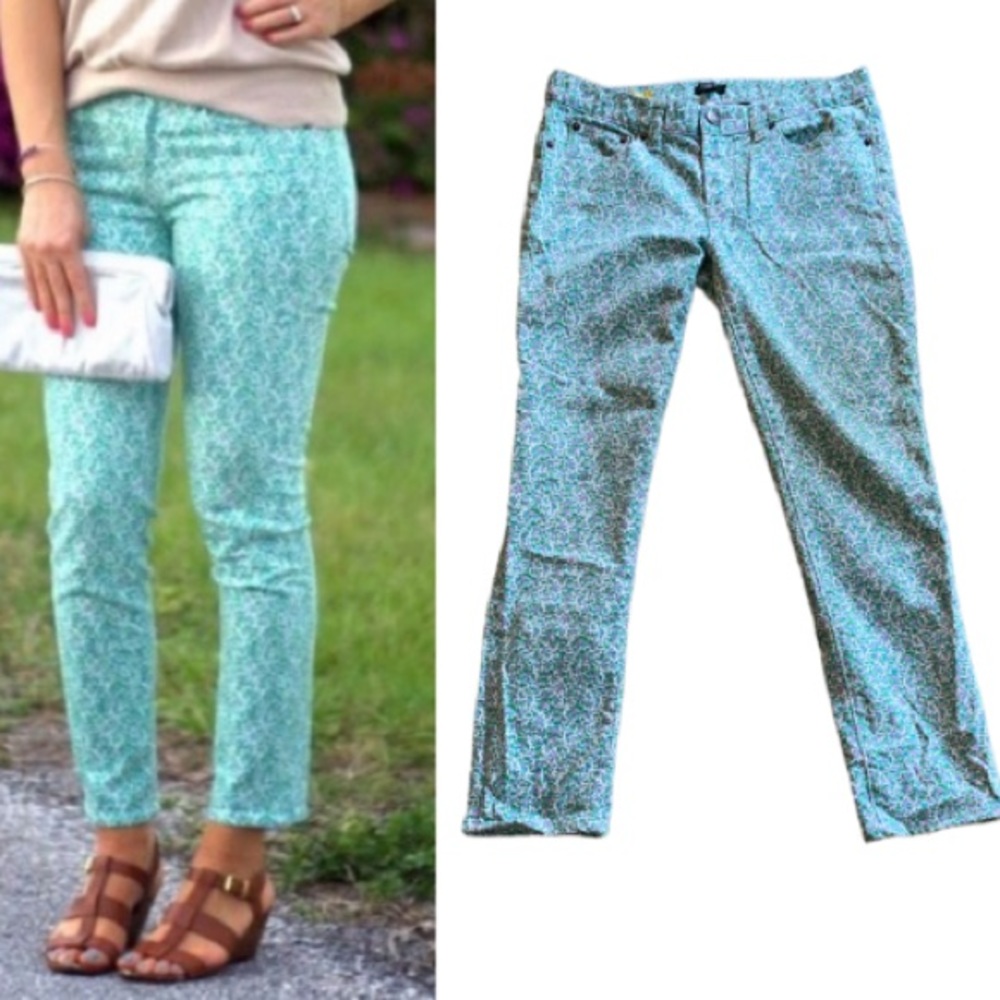 J. Crew Liberty Toothpick Floral Green & Purple Cropped Jeans - 29